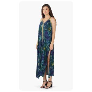 America & Beyond Tropical Palm Leaf Sleeveless Double Slit Beach Dress sz xs